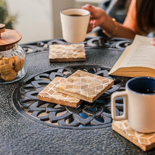 Image of Ireka Home Rustic Charm Coaster Set of 4, Mango Wood & Resin - Tea Cup, Coffee Mug & Glass Coasters for Dining Table, Office & Home Decor