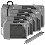 8 Set Compression Packing Cubes for Travel, Expandable Luggage Organizer with Shoe Bag & Laundry Bag - Lightweight Suitcase & Backpack Travel Essentials (Gray)