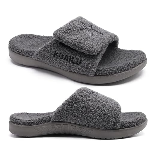 KuaiLu Zapatillas Casa Hombre Invierno Peluche Sandalias Ajustable Pantuflas Cómodas Ortopedicas Punta Abierta Babuchas Antideslizante Interior Exterior Goma Suela, Gris 44