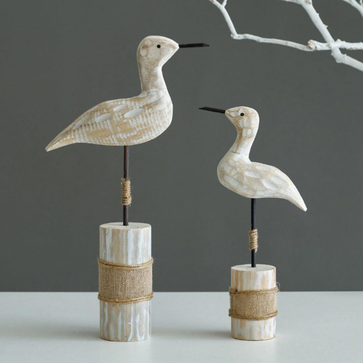 ERINGOGO 2 Piezas Estatua de Gaviota de Madera de Pino Tallada a Mano