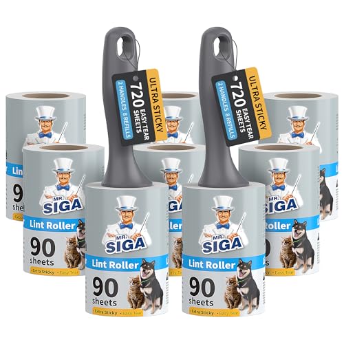 MR.SIGA Rouleau Poils Animaux Extra Collant, Rouleau Adhesif Vêtement, Brosse Adhesive pour Poils Cheveux, Total 720 Feuilles Faciles à Déchirer