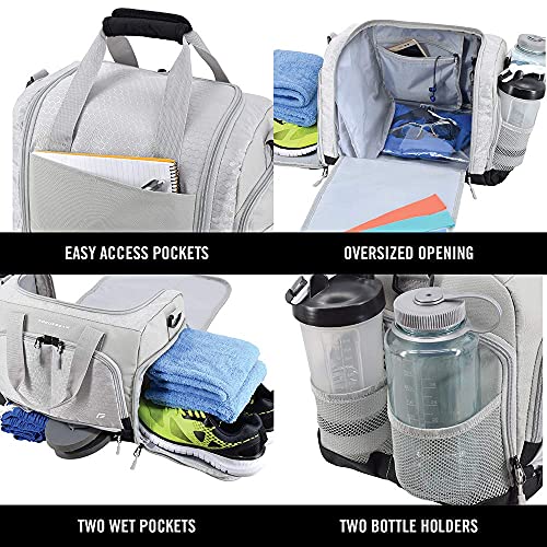 Ultimate Gym Bag 2.0: The Durable Crowdsource Designed Duffel Bag with 10 Optimal Compartments Including Water Resistant Pouch, Silver, Medium (20") by FocusGear - Image 3