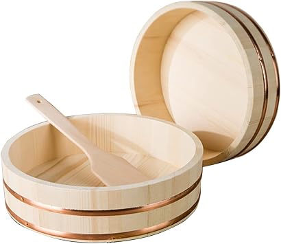12 Sizes Hangiri Sushi Oke Rice Mixing Tub Japanese Wooden Rice Cooling Bowl with 1 X Rice Paddle for Restaurant Kitchen,60x16cm