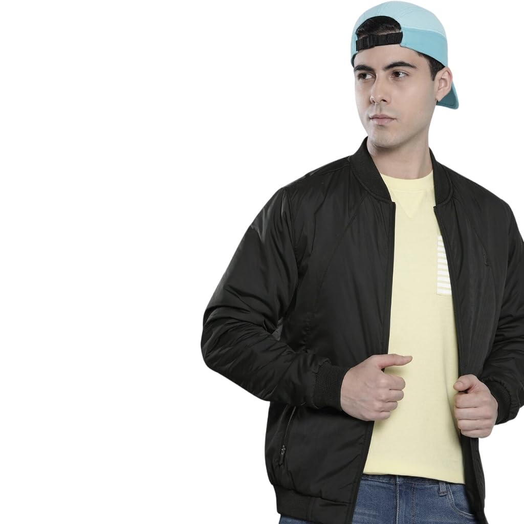 the indian garage co Men Polyester Standard Length Slim Fit Solid Bomber Jackets-picture-29