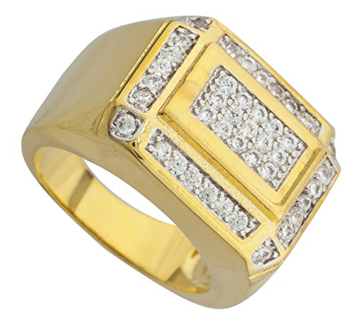 JOTW Men's Goldtone CZ Curved Layered Rectangle Ring Sizes 9-11 (11) (D-894-11)