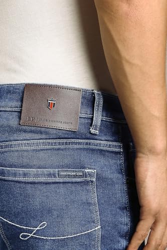 Image of Louis Philippe Men's Slim Fit Stretch Fabric for Comfort Authentic Twill and Durable Ankle Length Cropped Jeans