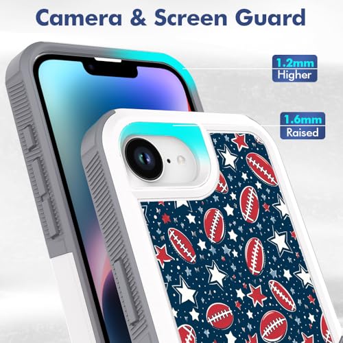 Candykisscase Case for iPhone 16E, Unique Sports Design Shock-Absorption Hard PC and Inner Silicone Hybrid Dual Layer Armor Defender Case for iPhone 16E (American Football Background) White - image 2