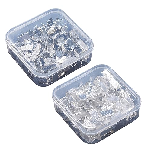 Veemoon 100Pcs Fold Over Crimp Cord Ends Iron Ribbon Clamp End Findings for Bracelets Necklaces and Craft Projects and Color Mix