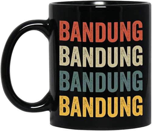 Bandung Ceramic Coffee Mug - Black 11oz, Retro Colors