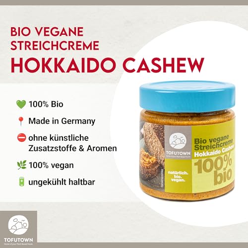 TofuTown Bio Veganer Brotaufstrich Streichcreme Hokkaido Cashew – 6x180g Vorratspack, 100% Bio, Made in Germany, Ohne Künstliche Zusatzstoffe, Ungekühlt haltbar, Vegane Aufstriche Veggie
