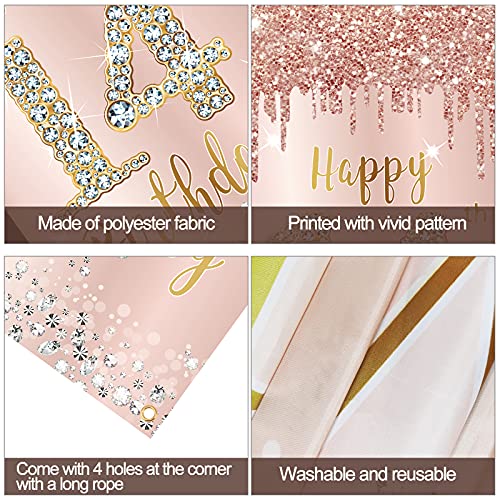 Image of 14th Birthday Door Banner Decorations for Girls, Pink Rose Gold Happy 14th Birthday Door Cover Backdrop Party Supplies, Large 14 Year Old Birthday Poster Sign Decor