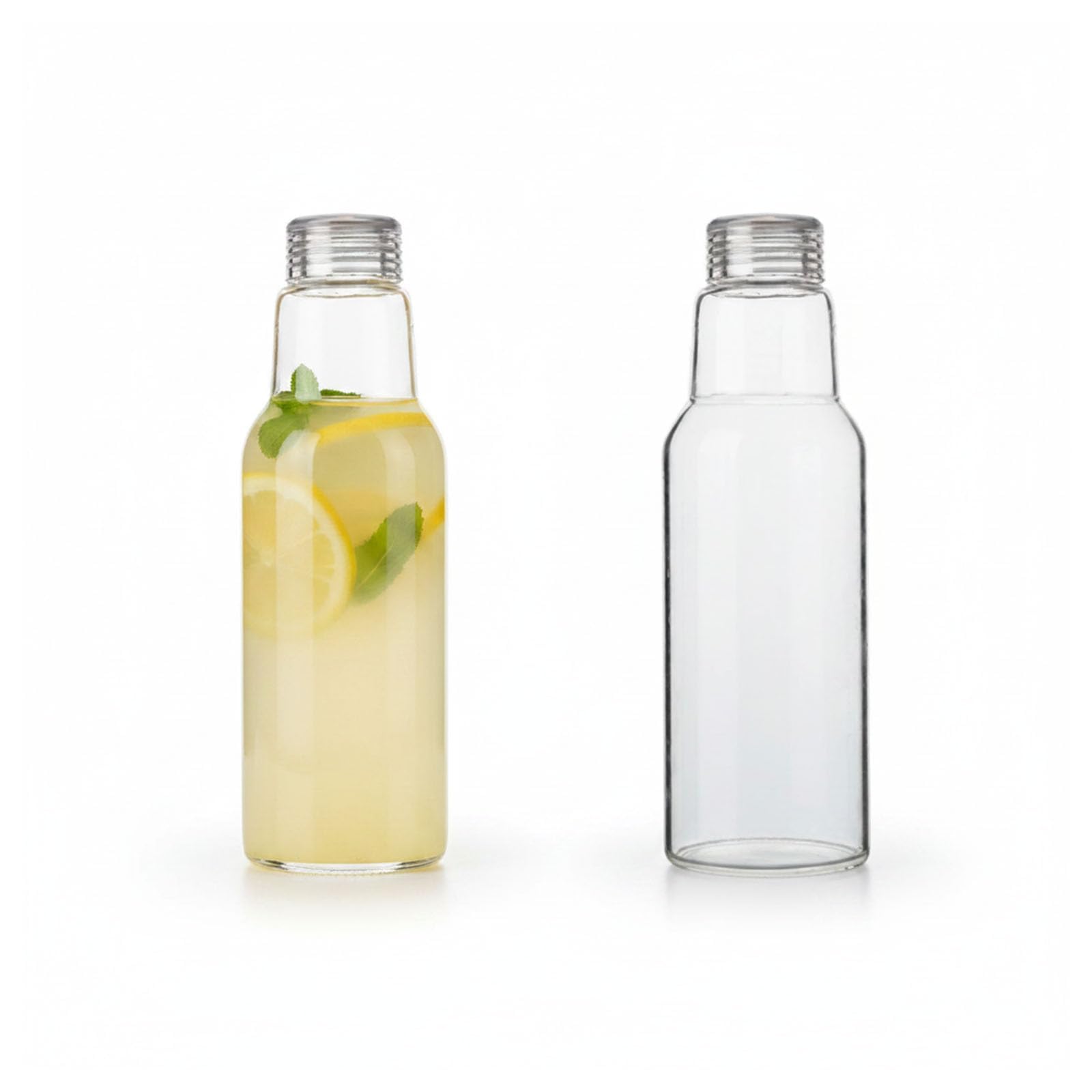 Raoletin 2 Pack Juice Bottles 1000ml Milk Bottles, Leakproof Glass Bottles with Lids, Slim Water Bottle for Iced Coffee, Smoothies and Drinks, Reusable Bottle for Work, Gym, Picnic and Home