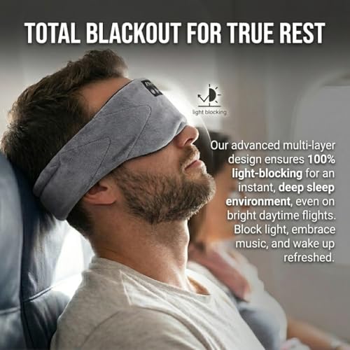 Image of Sleepals Bluetooth Sleep Mask with 24 Built-in White Noise Sounds, Ultra-Slim Headphones for Side Sleepers, 100% Light Blockout 3D Eye Mask, Washable Fleece Sleep Headphones (Gray)