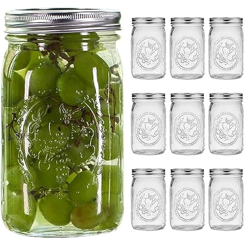 eleganttime Wide Mouth Mason Jars 32 oz,9 Pack Quart Mason Jars With Airtight lids and Bands,Clear Canning Jars 32 oz for Preserving,Meal Prep,Overnight Oats,Fermenting, Pickling Cover