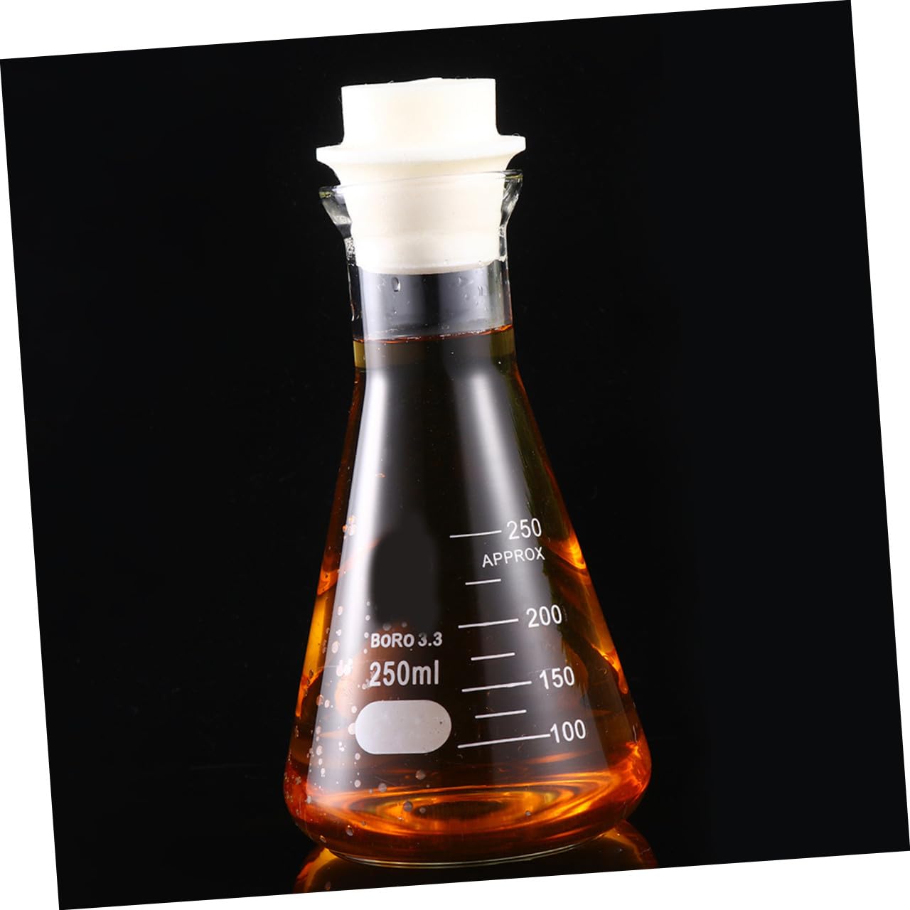 Kichvoe Matraz Erlenmeyer De Vidrio Matraz Cónico Matraz De Vidrio De Boca Ancha Matraces Aforados Con Tapón De Goma (250 Ml)