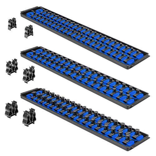 Image of ERNST Socket Boss Combo 3-Pack, Socket Rail Organizers, Blue (8511A) - Made in the USA