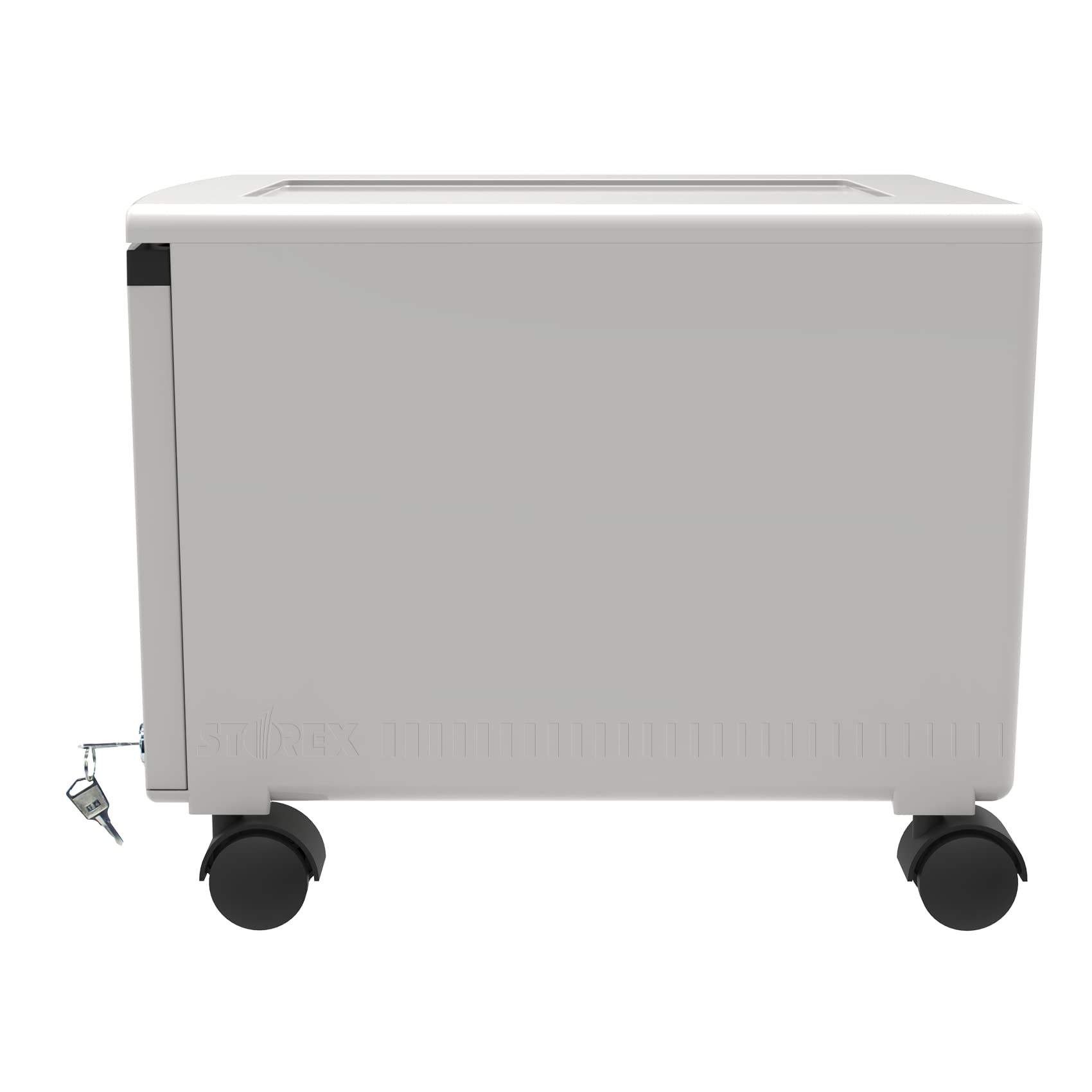 Storex Raccoglitore a un cassetto in plastica – Organizer per documenti con serratura con ruote, per casa e ufficio, grigio, 1 confezione (61266A01C)