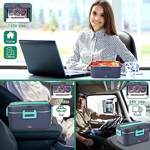 Lemasa Electric Lunch Box Food Heater 75W,1.8L Larger Heated Lunch Boxes For Adults,12V/24V/110V Portable Lunch Warmer For Car/Truck/Work With Leakproof Stainless Steel Container,Fork & Spoon And Bag #TOP3