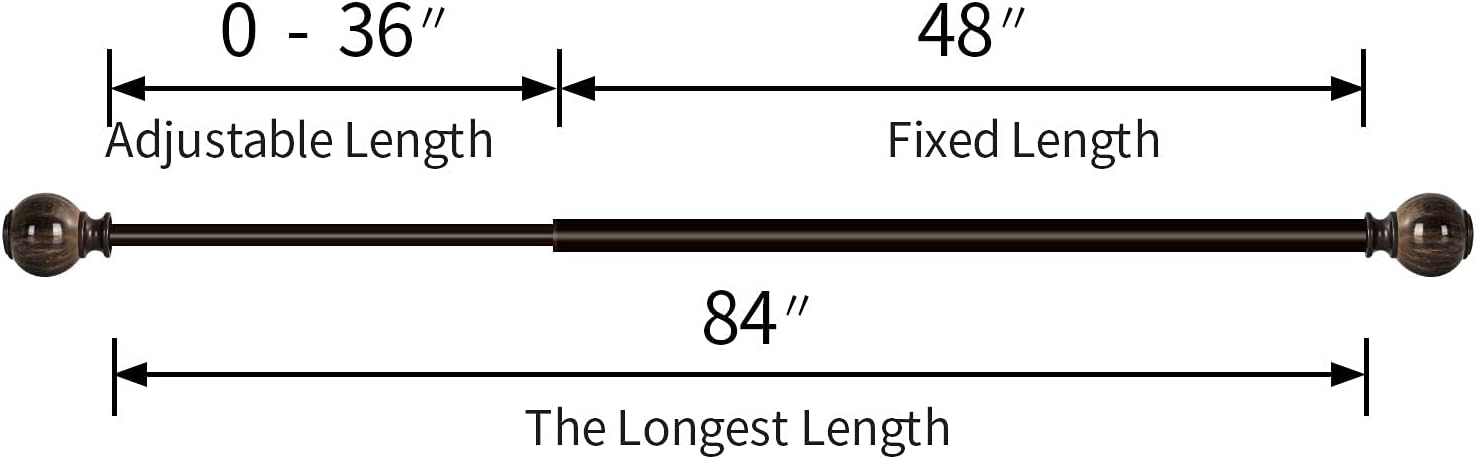Oneach 2 Pack 48''-84'' Adjustable Curtain Rod 1'' Brown Extendable Metal Single Window Rod for Curatins with Decorative Imitation Marble Resin Twisting Finials Drapery Treatment Window Rods