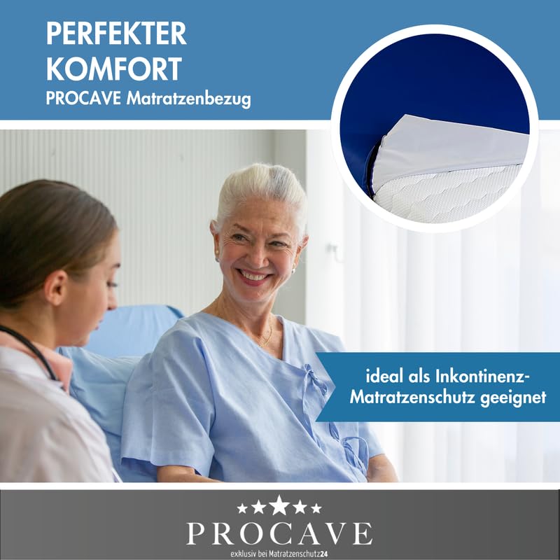 PROCAVE - Coprimaterasso Impermeabile in Blu, Traspirante e Lavabile, 80 x 190 cm, per Materasso Altezza 22 cm, Made in Germany