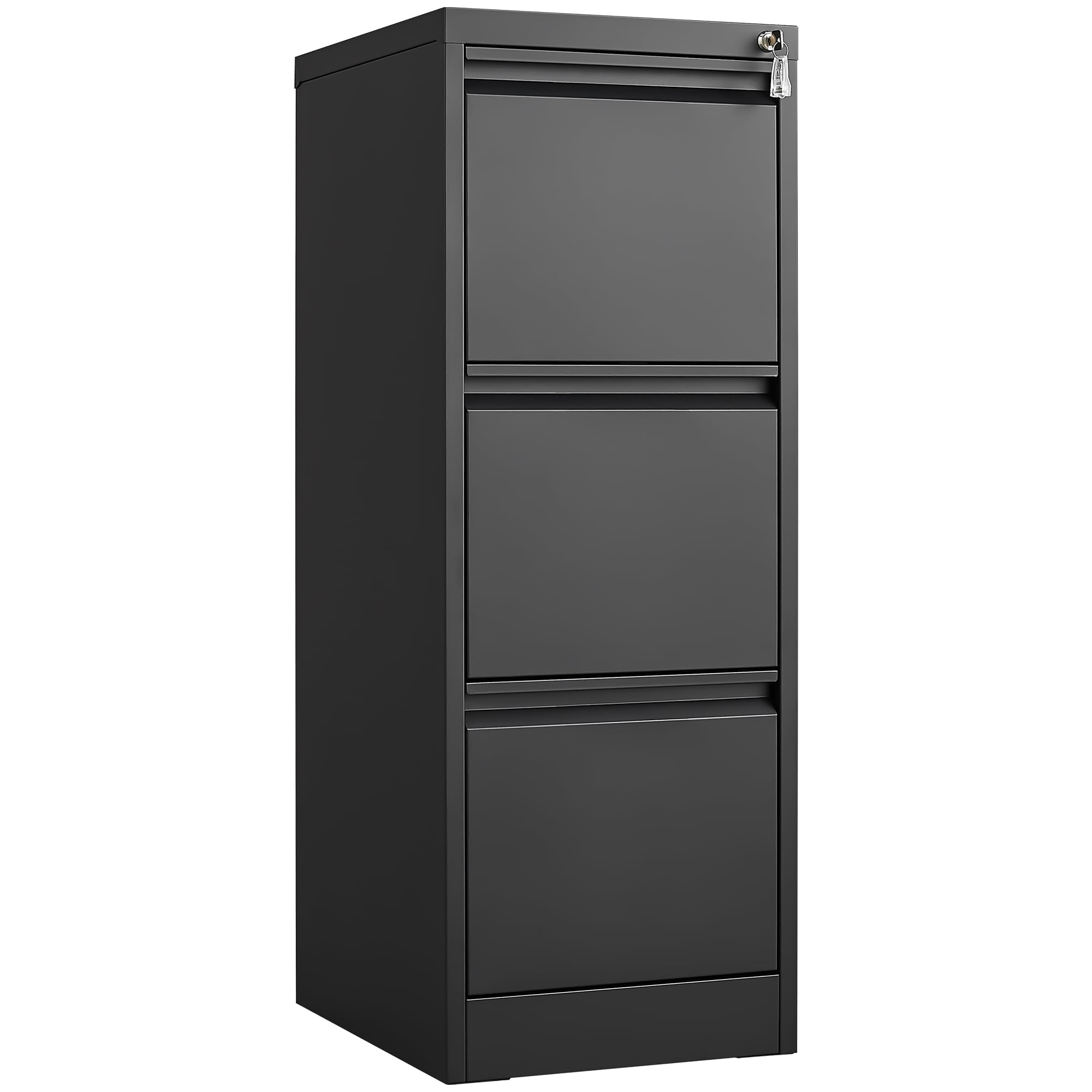Lidzopas 3 Drawer Filing Cabinet, Metal Vertical File Cabinet with Lock, Heavy Duty Lockable Office Storage Unit with Adjustable Rails for A4/Letter/Legal, Black