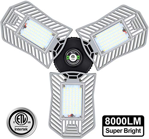 Led Garage Light 80W Deformable 8000 Lm Garage Led Lights E26/E27 Basement Workshop Lighting Ceiling Garage Light Fixture Garage Panel E26/E27 Light Fixture 8000LM 6000K