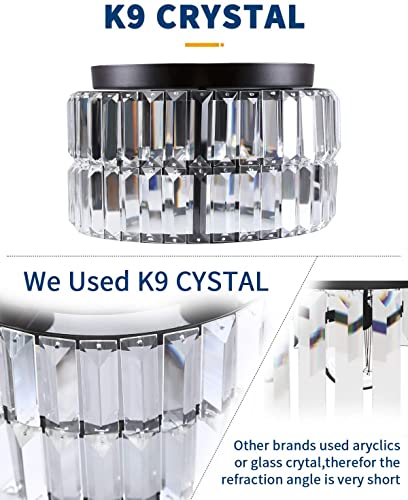 Galtlap Farmhouse Crystal Semi Flush Mount Ceiling Light Modern Black Close To Ceiling Lighting Fixtures, 3 Lights Drum Chandelier For Kitchen Dining Room Bedroom Entry Way #TOP3