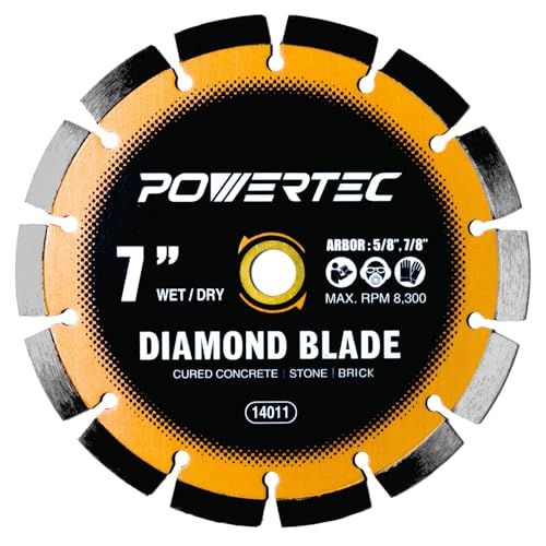 Image of POWERTEC 7 inch Laser-Welded Segmented Diamond Saw Blade for Wet Tile Saw, Diamond Blade for Cutting Cured Concrete, Block, Brick, Pavers, Masonry, 7 inch Diamond Blades for Wet /Dry Cutting, 1PK (14011)