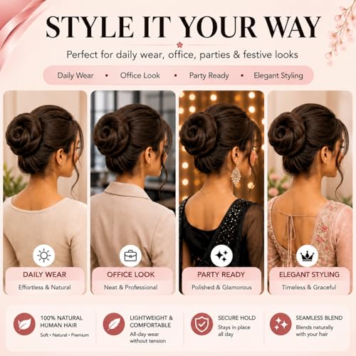 Image of Messy Bun Scrunchie Hair Extension for Women & Girls- 100% Natural Real Human Hair Juda Bun | Hair Bun Accessories for women- Trendy Messy bun Look, Natural Brown (30g)