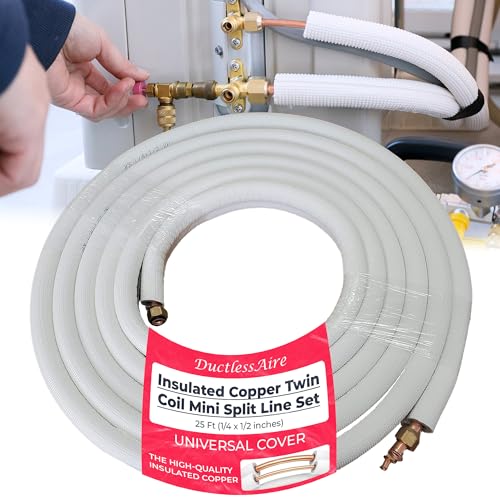 Juego de línea de 25 pies de 1/4 pulgadas x 1/2 pulgadas para sistemas de bomba de calor de aire acondicionado dividido sin conductos