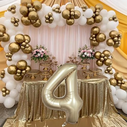 Image of Metallic Gold Number 4 Balloons, 40 In Large Champagne Number 4 Mylar Foil Helium Balloons for Girls, Self Inflating Light Gold Number Four Balloon for Boys 4th Birthday Anniversary Party Decoration