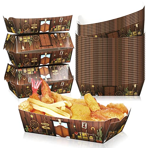 Hoolerry 200 Pcs Western Party Decorations 1LB Cowboy Paper Food Trays Saloon Western Wild West Food Boats Disposable Serving for Birthday Picnic BBQ Memorial Day Father's Day July 4th Party Supplies