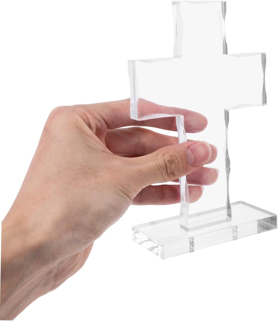 Cabilock Clear Acrylic Standing Cross with Stand Christian Baptisms Cross Religious Statue for Weddings Christening Baby Shower Table Decoration