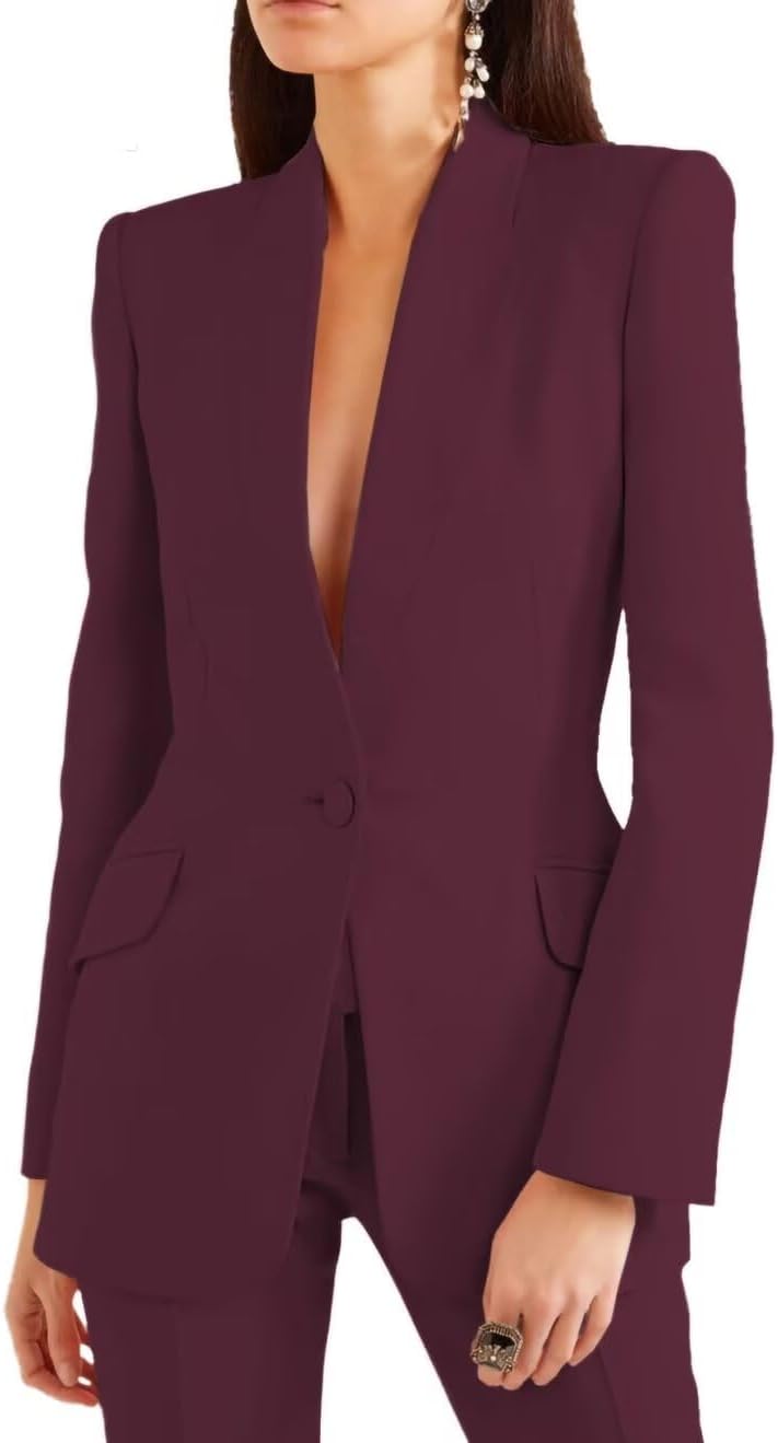 Women's Business Blazer Pant Suit Set for Work 2 Pieces Set One Button Jacket Tuxedo Wedding (Blazer+Pants)