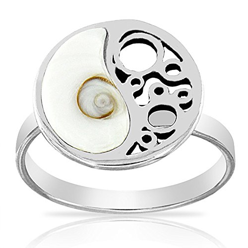 PLANETYS - Anillo Yin Yang de Plata de Ley 925 Ojo de Santa Lucía Shiva - Tamaño Ajustable Cover
