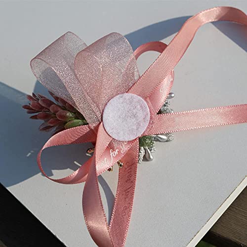 Corsage de poignet et boutonnière de mariage ruban polyester rose - 4