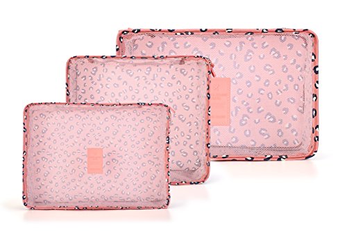 Image of 6 Sets Travel Organizers Packing Cubes Luggage Organizers Compression Pouches (Pink Leopard)