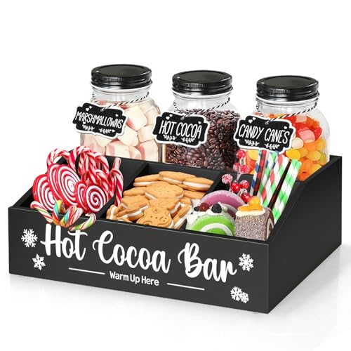 Christmas Hot Cocoa Bar with 3 Glass Jars, Wood...