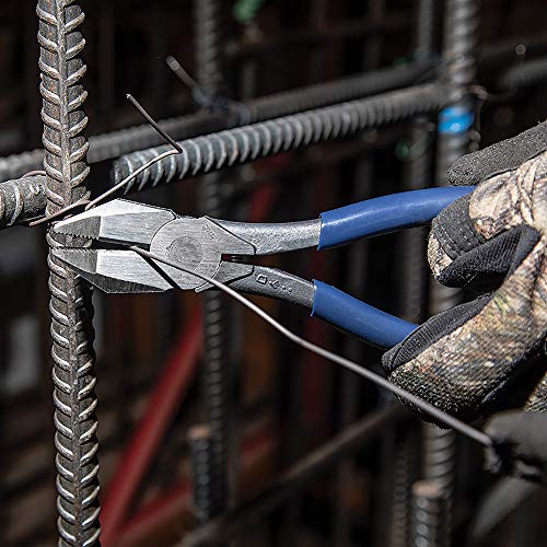Klein Tools D201-7CSTLFT Ironworker Side Cutting Pliers to Twist and Cut Rebar Tie Wire, Left Handed and Spring Loaded, 9-Inch