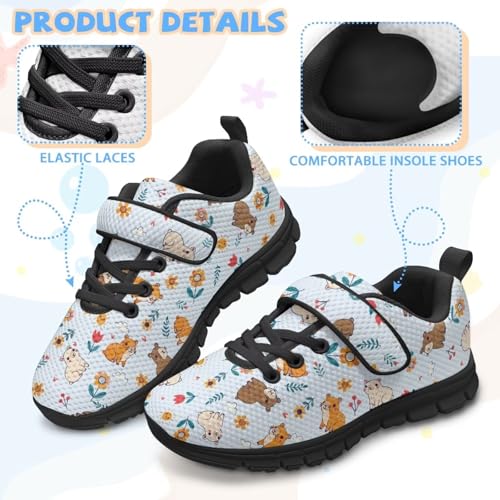 Girls Shoes Non Slip Lightweight Breathable Comfortable Sport Walking Athletic Running Tennis Sneakers (Little Kid) Capybara Sunflowers Pattern 5