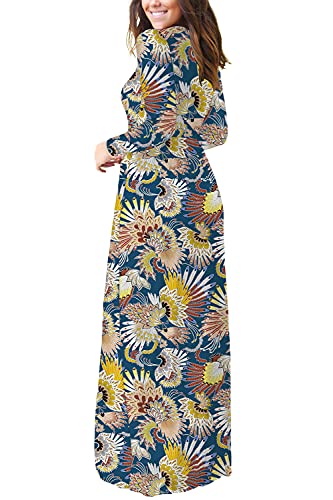 Image of EUOVMY Women's Long Sleeve Loose Maxi Dresses Casual Long Dresses with Pockets