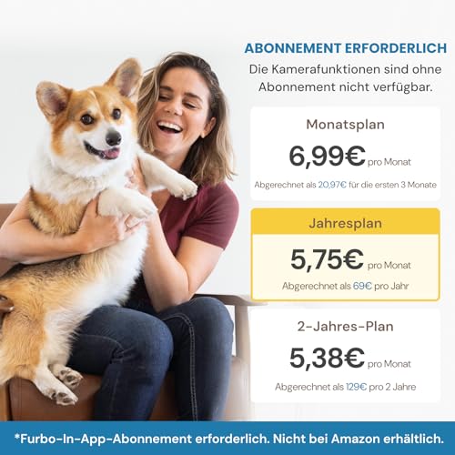 Furbo 360° Hundekamera mit Heimsicherheits-Paket [Premium MIT ABO]: Intelligente Kamera mit App für Hund & Heim, Rotierende 360° Sicht, Farbnachtsicht, Tracking, Leckerliwurf, Bell-Alarm, Smart Alerts
