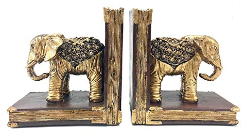 Bellaa 20898 Decorative Bookend Home Décor Book Ends Elephant Statues Bookshelves Heavy Duty Non Skid Gold 6 Inch #TOP4