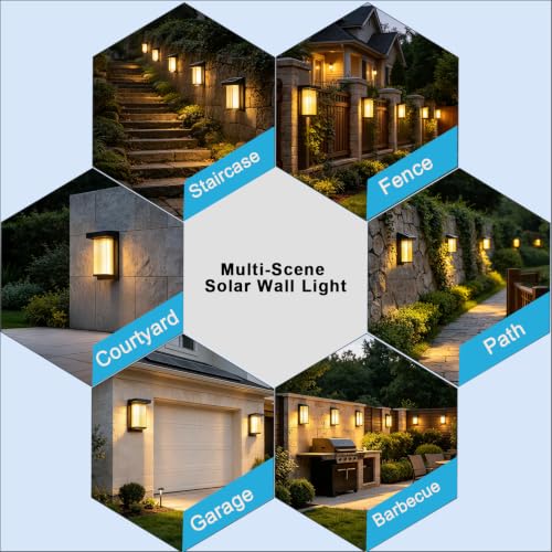 Image of Lightdot 2-Pack Square Solar Wall Lights, Dusk to Dawn with Remote Control | 3000K Warm White 300LM Waterproof Solar Exterior Lamp for Yard, Walkway, Garage, Fence