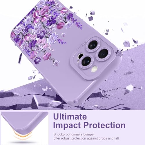 Image of Designed for iPhone 16 Pro Max Case Floral for Women Girls, Purple | Cute Oil Painting Flower Pattern Liquid Silicone Phone Case [Full Camera Protection] Slim Soft TPU Protective Cover