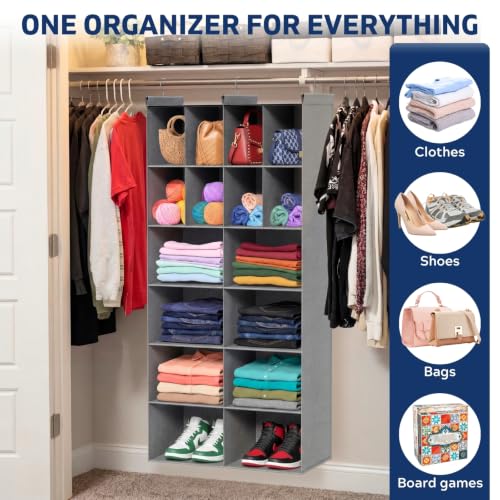 6 Tier Hanging Closet Organizer, 16 Compartments Dual Row Storage, Grey by Ofiray-home - Used condition - Image 6