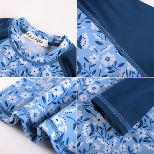 Image of GRACE KARIN Girls Swimsuit Tankini Set Rash Guard Long Sleeve Swimsuit 4 Piece Bathing Suit Swimwear 5-14Y