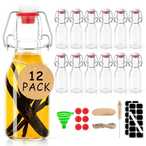 Image of Ruckae Swing Top Glass Bottles,Flip Top Glass Bottle with Lids Sealable Kombucha Bottle for Brew Beer Syrup Vanilla Extract Air Tight Bottles for Gift (4 oz 12 pack)