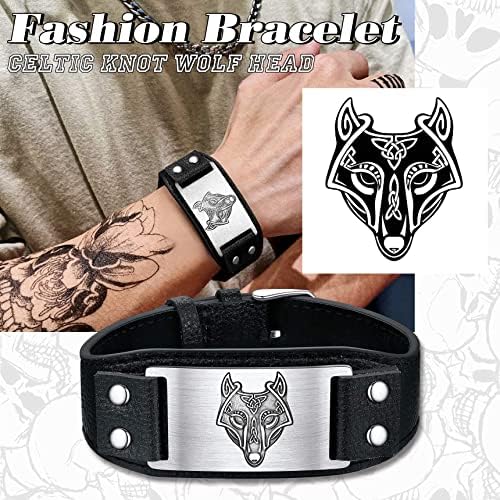 Bestyle Vintage Black Leather Bracelets for Men Women, Nordic Viking Totem Thor's Hammer/Celtic Knot/Wolf/Compass/Tree of Life Charm Bracelets -Gift Packed