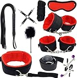Bondage Kit for Women Sex Rope Hand Ties for Adult Play Handcuff Set for Bedroom Toys Sex Handcuffs Hand Cuff Bracelets Set for Women Adults Bedroom Couples Sexy Gift Sets Sweater 10Pcs Red